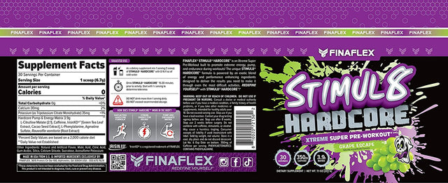 FINAFLEX STIMUL8 Hardcore, Grape Escape - Extreme Energy, Strength & Endurance for Men & Women - with Caffeine & L-Citrulline - 30 Servings