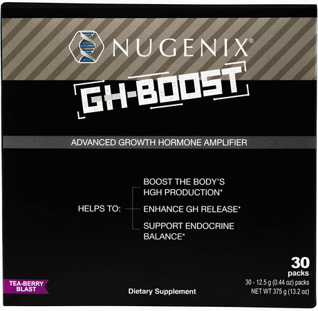 Nugenix Gh-Boost - Advanced Secretagogue Accelerator, HGH Booster and Sleep Supplement for Men, GABA, Glutamine, Lysine, Arginine, Ornithine, Tea-Berry Blast - 30 Pack