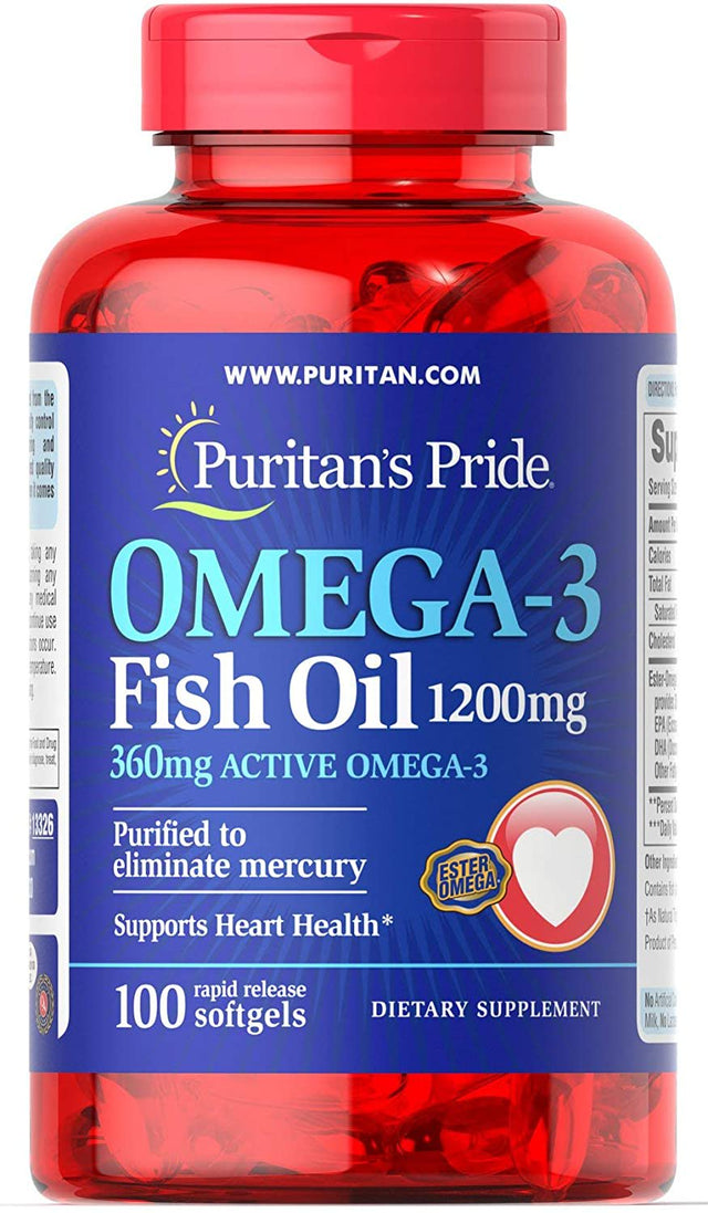 Puritan'S Pride Omega-3 Fish Oil 1200 Mg (360 Mg Active Omega-3) 100 Softgels 2 Pack