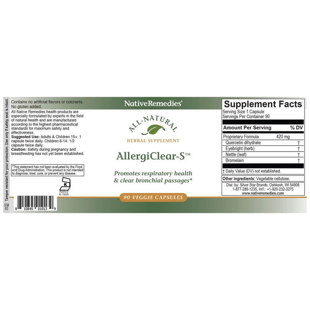 Nativeremedies Allergiclear-S - All Natural Herbal Supplement Promotes Respiratory Health and Clear Bronchial Passages Related to Allergy Symptoms - 90 Veggie Caps