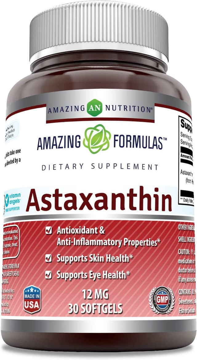 Amazing Formulas Astaxanthin Dietary Supplement 12Mg 30 Softgels (Non-Gmo, Gluten Free)