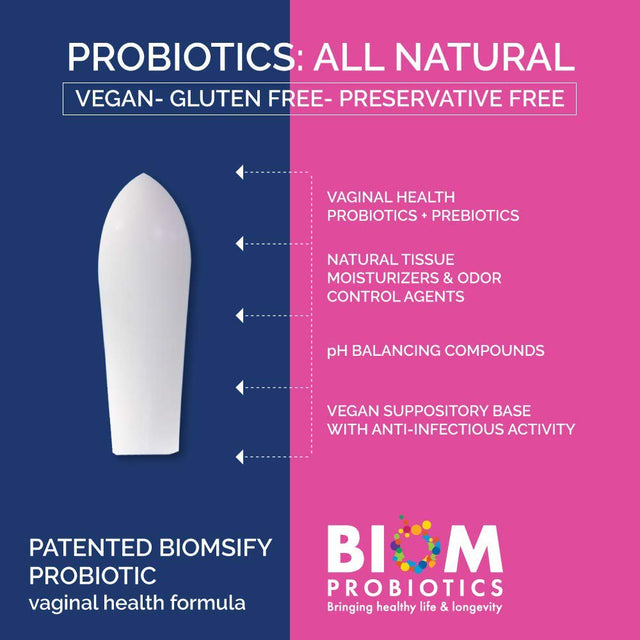 Biom Probiotics Fragrance-Free Vaginal Probiotic Suppository for Women, 15 Count