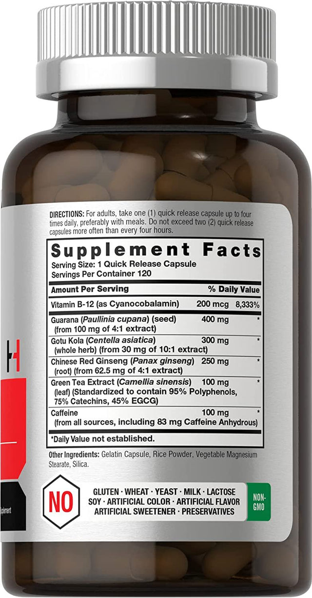 Ultra Energy Supplement | 120 Capsules | with Caffeine & Vitamin B12 | by Horbaach