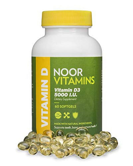 Noorvitamins Vitamin D3 5000 IU Softgels I Supports Bone, Immune, Heart & Mood Health I Pure Vitamin D from Safflower Oil to Maximize Absorption I All Natural, Non-Gmo, Gluten Free & Halal (60 Count)