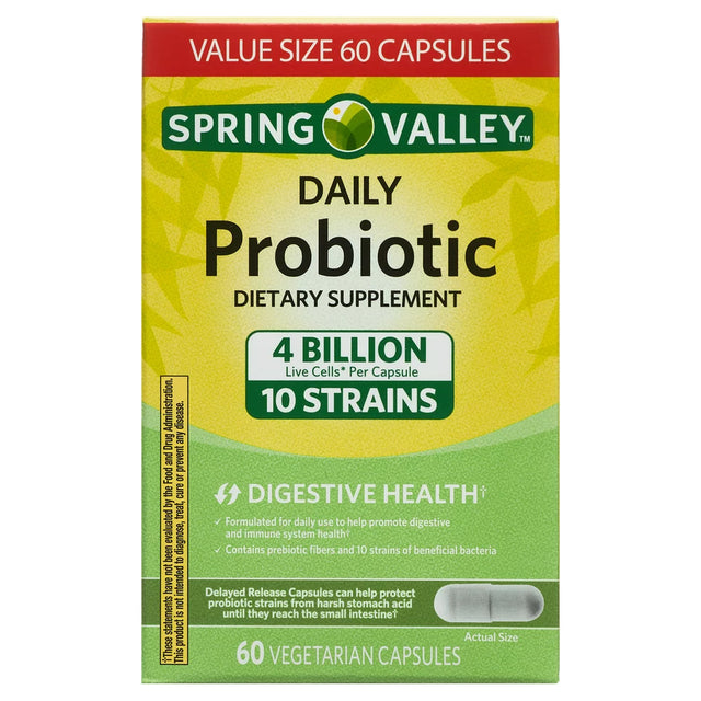 Spring Valley Daily Probiotic Supplement Delayed-Release Capsules, Digestive Concerns, 60 Count