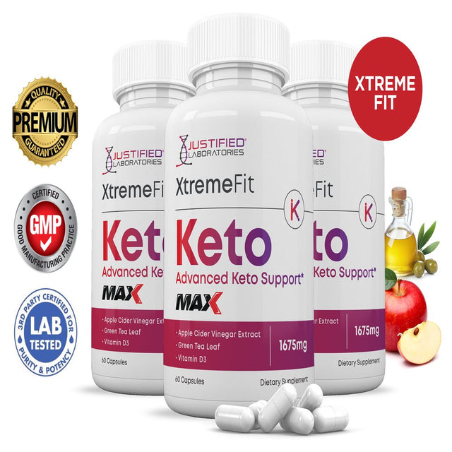 (3 Pack) Xtreme Fit Keto ACV MAX Pills 1675Mg Alternative to Gummies Dietary Supplement 180 Capsules