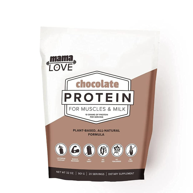 Mama Love Chocolate Protein for Muscles & Milk | Unsweetened | Supports Muscle Recovery & Breast Milk Supply in Moms | Plant Based | Vegan | Organic Ingredients | Probiotics | 20 Servings