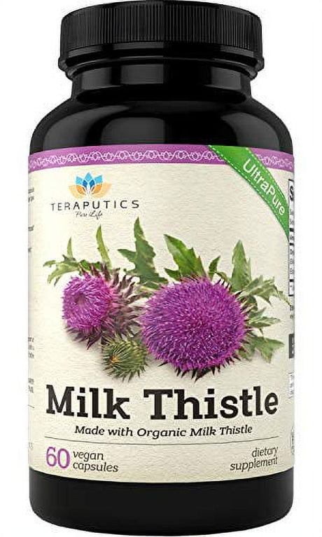 Organic Milk Thistle | Non GMO 2000Mg 4X Concentrated Vegan Daily Supplement W/Silymarin Seed Extract for Liver Support, Detox and Cleanse - 60 Veggie Capsules