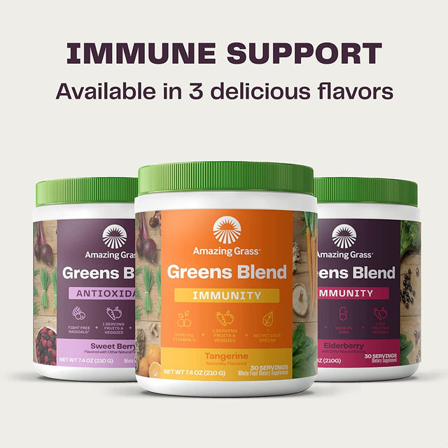 Amazing Grass, Greens Blend Immunity Powder, Elderberry, 7.4 Oz, 30 Servings