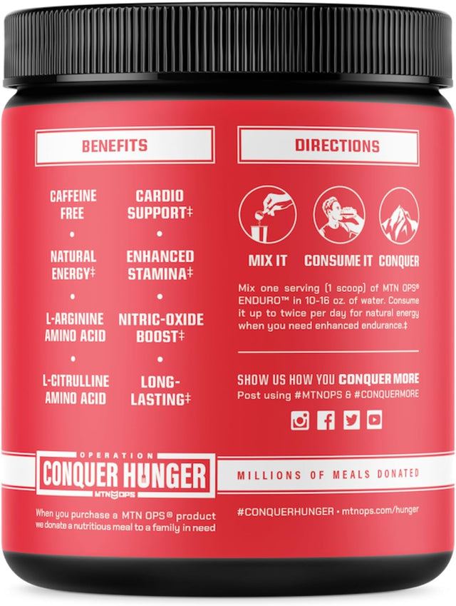 MTN OPS Enduro Nitric Oxide Supplement & Stim-Free Pre Workout - 30 Servings - with Magnesium Citrate, Beet Root Powder, Niacinamide, L Arginine & L Citrulline - Kiwi Strawberry Flavor