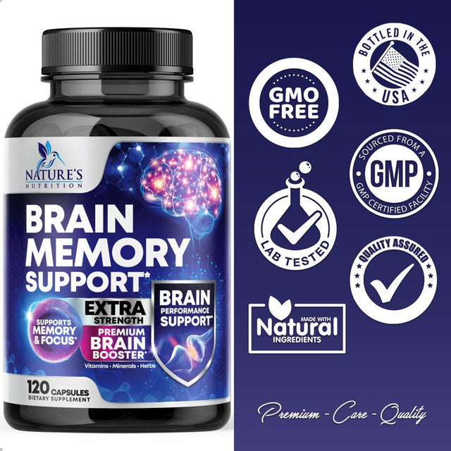 Nootropic Brain Supplement for Memory, Focus & Concentration | Cognitive Support Brain Booster Supplement with Phosphatidylserine & DMAE Bacopa | Brain Vitamins for Men & Women, Non-Gmo - 120 Capsules