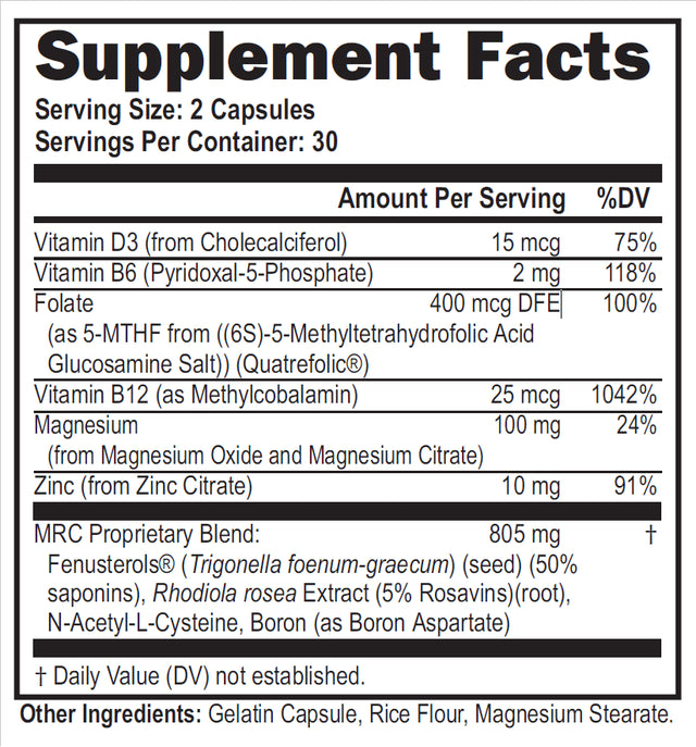 Enzyte MRC Testosterone Support - Vascularity, Energy, Muscle Strength, Stamina to Increase Workout Capacity for Men with Fenugreek, Rhodiola, NAC – 30 Day Supply (2 Pack)