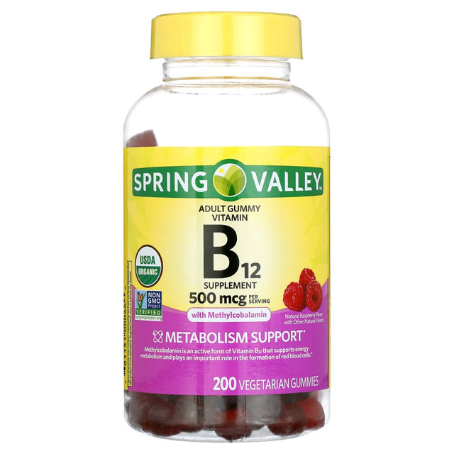 Spring Valley Non GMO Vitamin B12 Vegetarian Gummies, Raspberry, 500 Mcg, 200 Count