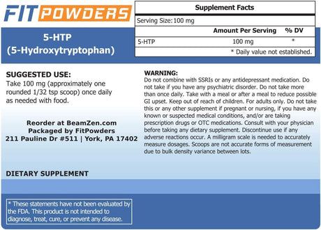 5-HTP Powder (Pure) 100 Grams (Multiple Sizes) Non-Gmo, Serotonin, Mood Boosting Supplement