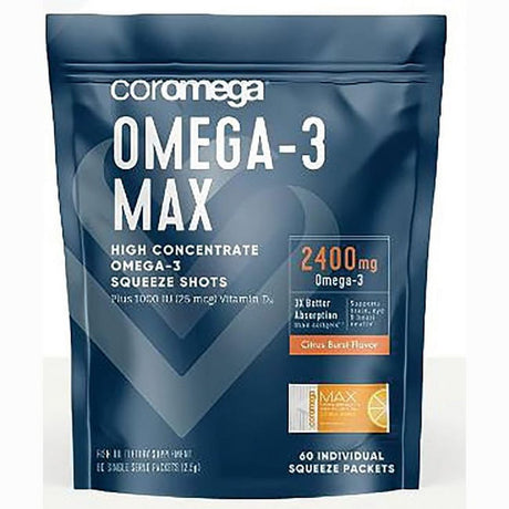 Coromega MAX Omega-3 Squeeze Packets, Citrus Burst, 2400 Mg, 60 Ct