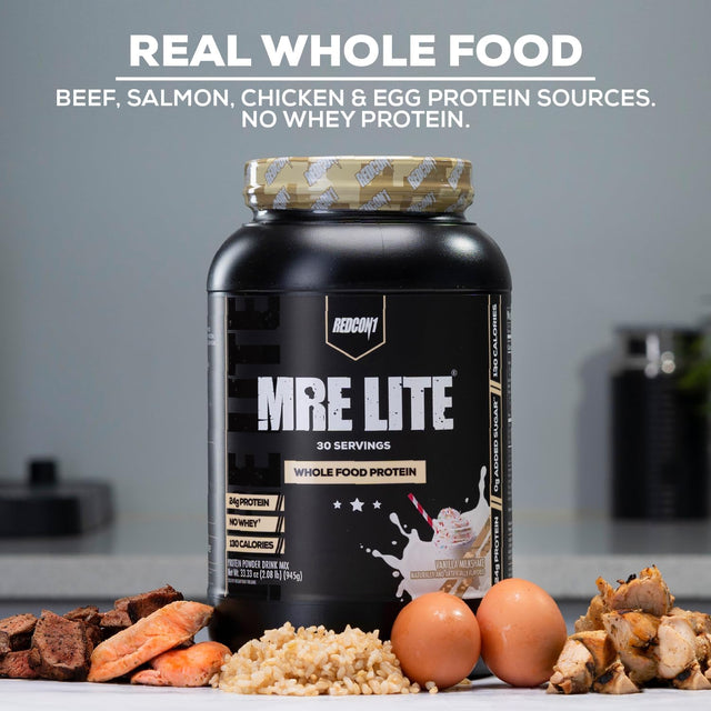 REDCON1 MRE Lite Whole Food Protein Powder, Oatmeal Chocolate Chip - Low Carb & Whey Free Meal Replacement with Animal Protein Blends - Easy to Digest Supplement Made with MCT Oils (30 Servings)