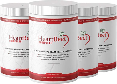 4 Heartbeet Complete - Natural Beetroot Powder Formula for Blood Pressure, Cholesterol, and Circulation W/L-Arginine, L-Citrulline, Coq10 & Turmeric. 30 Servings in Ea.