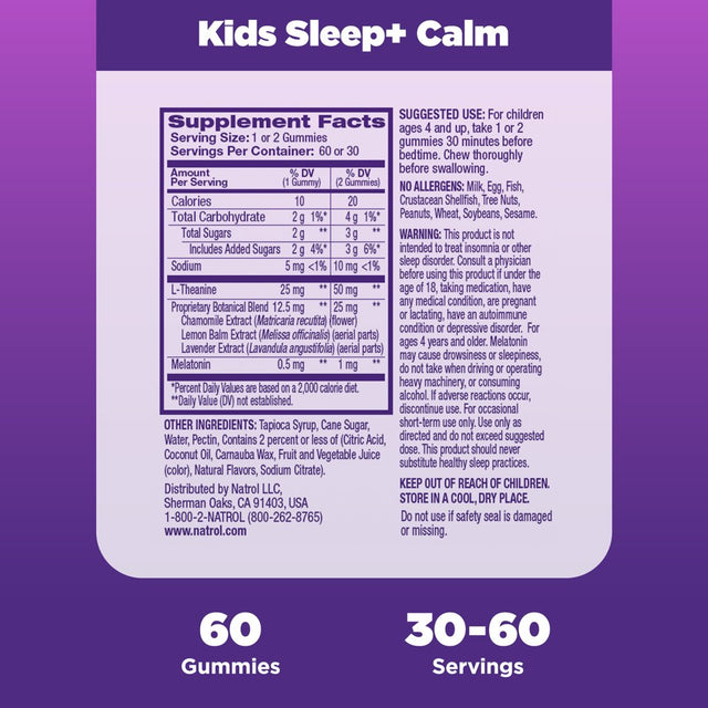 Natrol Kids Sleep+ Calm, Sleep Aid Supplement, Ages 4 and Up, Drug-Free, Berry, 60 Count