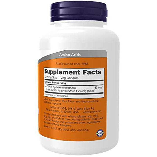 NOW Supplements, 5-HTP (5-Hydroxytryptophan) 50 Mg, Neurotransmitter Support*, 180 Veg Capsules