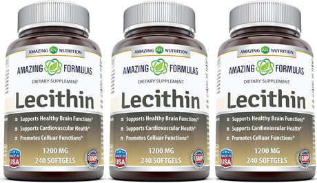 Amazing Formulas Lecithin Dietary Supplement * 1200 Mg High Potency Lecithin Softgels (Non-Gmo) * Promotes Brain & Cardiovascular Health * Aids in Cellular Activities * 240 Softgels (Pack of 3)