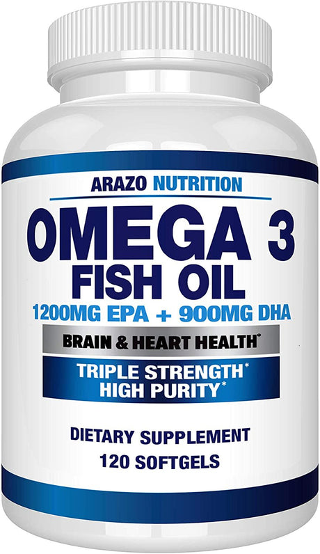 Omega 3 Fish Oil 4,080Mg - High EPA 1200Mg + DHA 900Mg Triple Strength Burpless Capsules - Arazo Nutrition (120 Count)