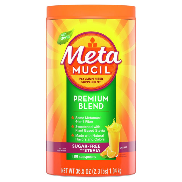 Metamucil Psyllium Stevia Fiber Supplement Powder, Orange, 180 Tsp