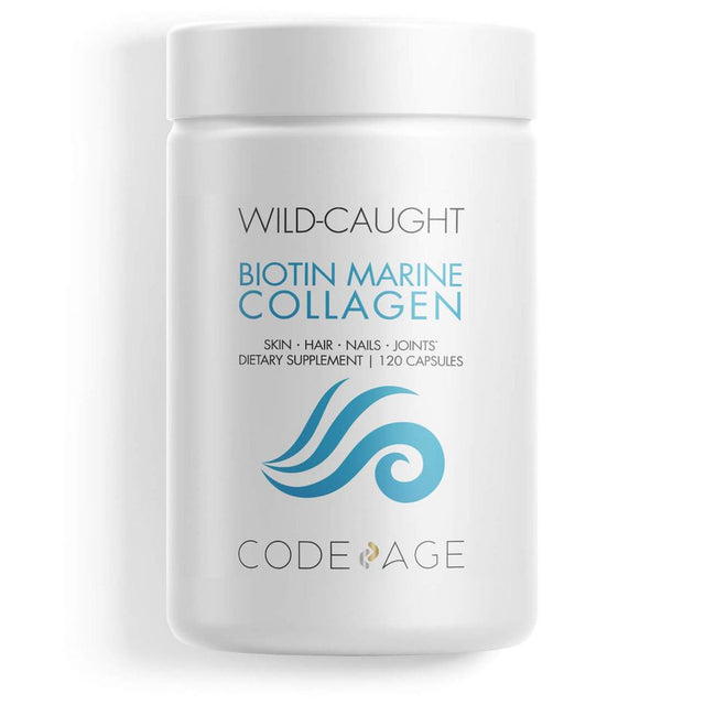 Codeage Biotin Marine Collagen Capsules, Wild-Caught Hydrolyzed Fish Collagen 1 & 3, Hyaluronic Acid, 120 Ct