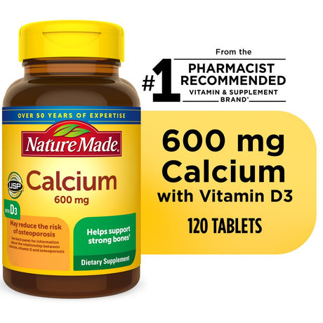 Nature Made Calcium 600 Mg with Vitamin D3 Tablets, Dietary Supplement, 120 Count