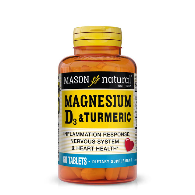 Mason Natural Magnesium & D3 with Turmeric: Nervous System, Bone, and Joint Health, 60 Tablets