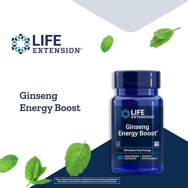 Life Extension Ginseng Energy Boost - Power, Stress Release & General Health - Gluten-Free, Non-Gmo - 30 Vegetarian Capsules