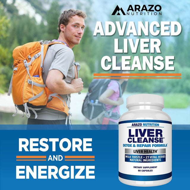 Arazo Nutrition Liver Cleanse Detox & Repair Formula Milk Thistle Herbal Support Supplement: Silymarin, Beet, Artichoke, Dandelion, Chicory Root