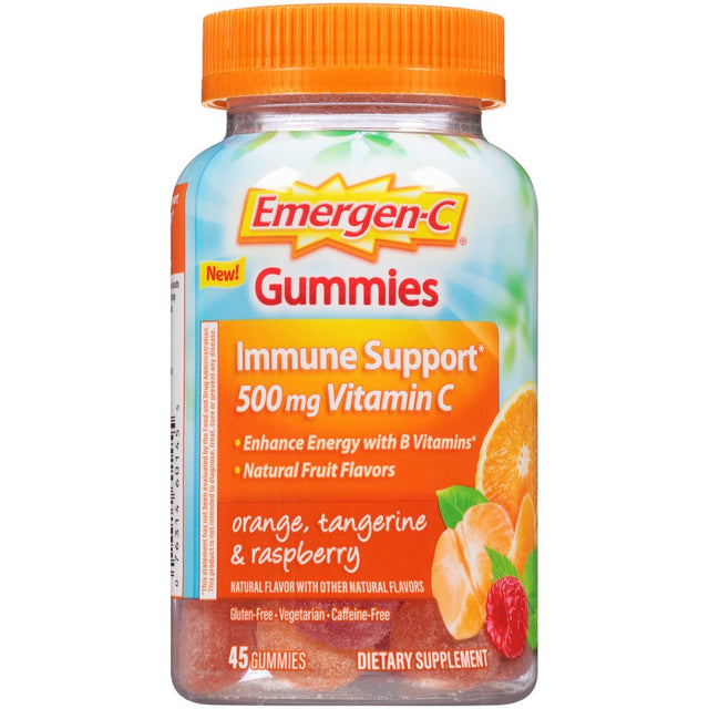 Emergen-C Immune+ Vitamin C Gummies, Orange, Tangerine, Raspberry, 500Mg, 45 Ct