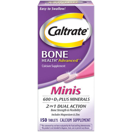 Caltrate Minis 600 plus D3 plus Minerals Calcium and Vitamin D Supplement Tablets, Bone Health and Mineral Supplement for Adults - 150 Count