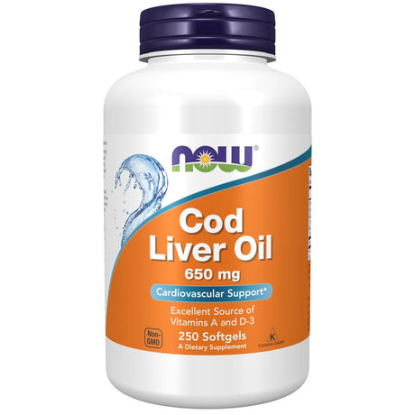 Now Supplements, Cod Liver Oil 650 Mg, Excellent Source of Vitamins a and D-3, 250 Softgels