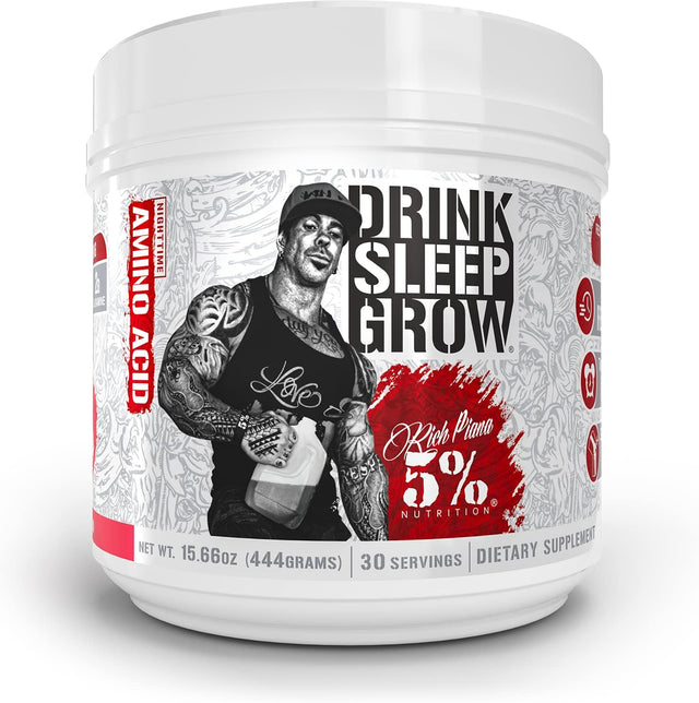 5% Nutrition Rich Piana Drink Sleep Grow | Nighttime Muscle Builder, BCAA Post Workout Recovery and Joint Support | 15.77 Oz (Watermelon)