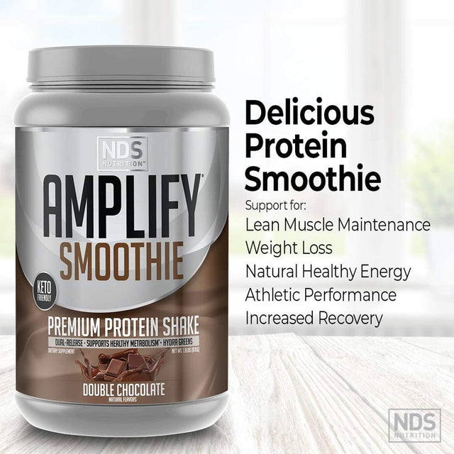 NDS Nutrition Amplify Smoothie Premium Whey Protein Powder Shake with Added Greens and Amino Acids - Build Lean Muscle, Gain Strength, Lasting Energy, and Lose Fat - Chocolate (30 Servings)