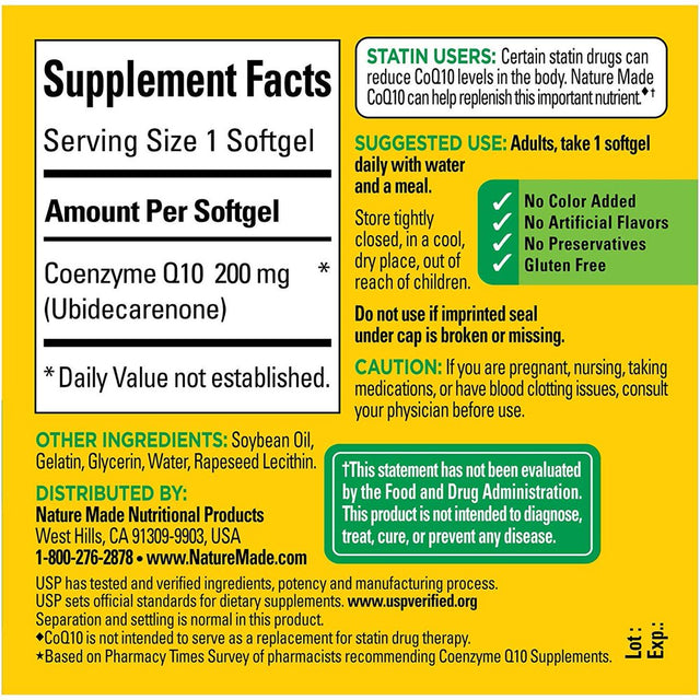 Nature Made Coq10 200 Mg Softgels, 40 Ct for Heart Health Packaging May Vary