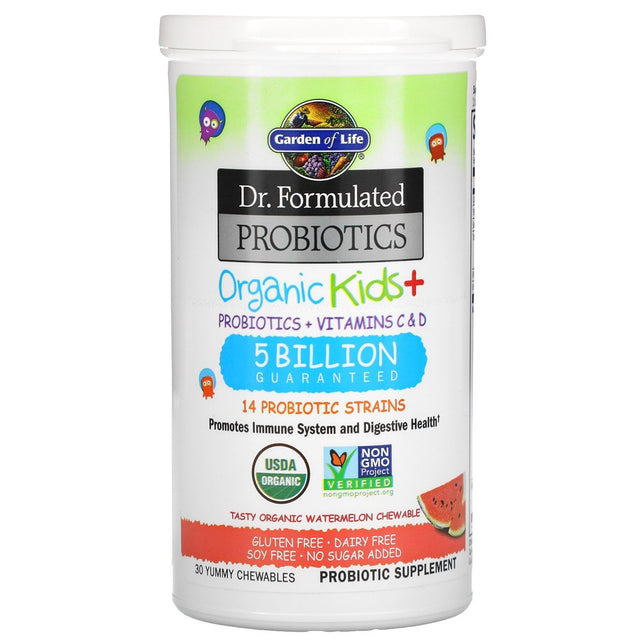 Garden of Life Dr. Formulated Probiotics, Organic Kids +, Tasty Organic Watermelon, 30 Yummy Chewables