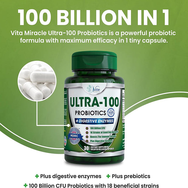 100 Billion Probiotic | Digestive Enzymes with Probiotics and Prebiotics Probiotic Multi Enzyme for Women Men Adults Supports Digestion & IBS with Amylase Protease & Lipase Probiotic Multi-Enzyme