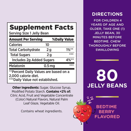 Nature’S Bounty Kid’S Melatonin Sleep Aid, .5 Mg Jelly Bean Vitamins, Bedtime Berry, 80 Count