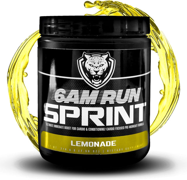 6AM Run Sprint - Pre Workout Powder for Instant Energy Boost for Cardio and Focus - No Jitters, High Energy Conditioning Formula - All Natural, Keto, Vegan (Lemonade, Full Bottle)