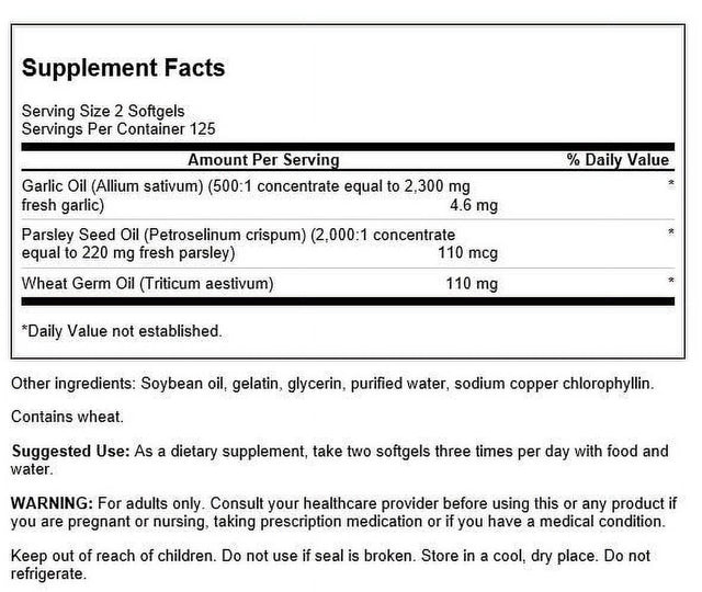 Swanson Garlic and Parsley - Promotes Heart Support and Immune Support - Garlic Oil and Parsley Seed Oil Supplement for Enhanced Wellness - (250 Softgels)