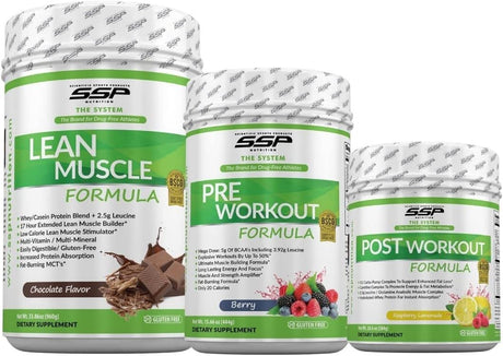 SSP Nutrition - the System Complete Workout Formula | Certified Drug Free Supplements to Gain Strength, Endurance & Mass | Pre Workout, Post Workout & Lean Muscle Building System | 3 Full Canisters