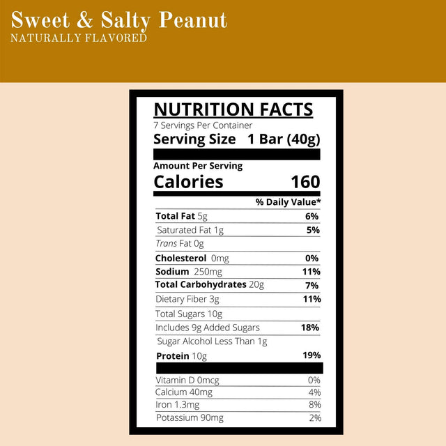 Nutmeg State Nutrition High Protein Snack Bar/Diet Bars - Sweet & Salty Peanut (7Ct) - Trans Fat Free, Aspartame Free, Kosher, Appetite Suppressant