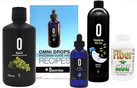 Omnitrition Omni Drop Program Bundle - the "FAB4" Includes: Omni Drops Diet Drops with Vitamin B12 - 4 Ounce Bottle with Program Guide, Omni IV with Glucosamine, Omnitrim Nite Lite, Fiber N Mor