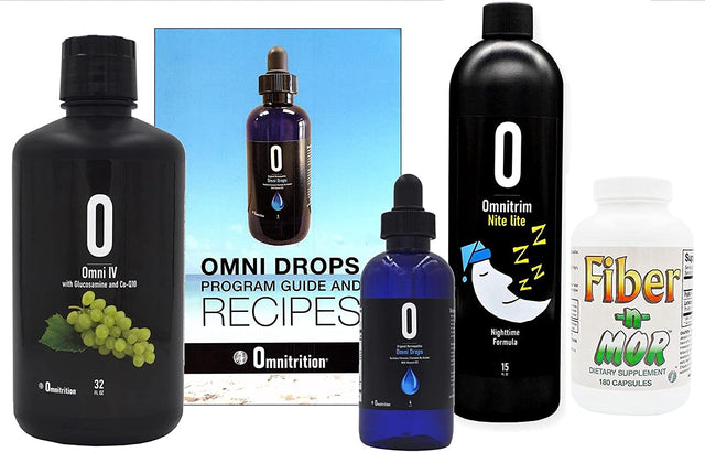 Omnitrition Omni Drop Program Bundle - the "FAB4" Includes: Omni Drops Diet Drops with Vitamin B12 - 4 Ounce Bottle with Program Guide, Omni IV with Glucosamine, Omnitrim Nite Lite, Fiber N Mor