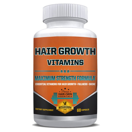 Hair Growth Vitamins for Healthy Hair Skin and Nails - Max Strength Hair Skin Nails Supplement with Biotin, Bamboo Extract, PABA, Spirulina & More! Best Hair Growth Pills by Vitamorph - 60 Veggie Caps