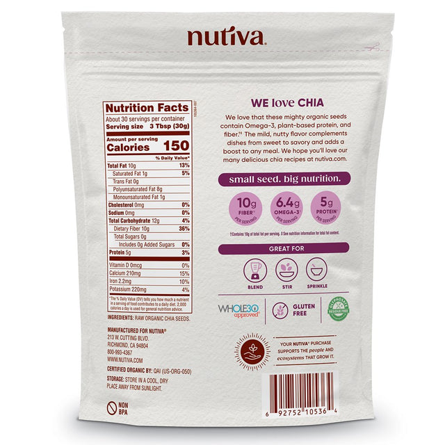 Nutiva Organic Chia Seed, Black, 32 Oz (907 G)