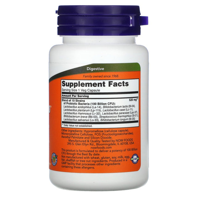 NOW Supplements, Probiotic-10™, 100 Billion, with 10 Probiotic Strains,Dairy, Soy and Gluten Free, Strain Verified, 30 Veg Capsules