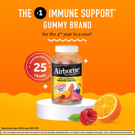 Airborne 750Mg Vitamin C Immune Support Gummies, Assorted Fruit Flavor, 63 Count